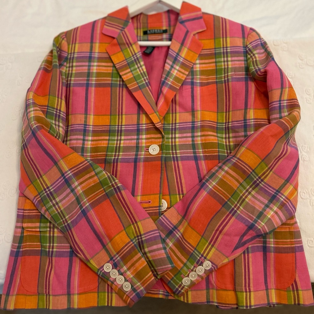 LAUREN by RALPH LAUREN PLAID JACKET BLAZER 100% LINEN - NWOT - Picture 11 of 12